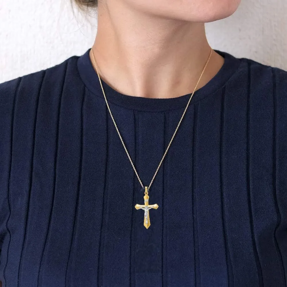 14K Yellow Gold and 14K White Gold Various Sizes INRI Crucifix Cross Religious Pendant Charm Necklaces Polished Fine Jewelry for Women and Men