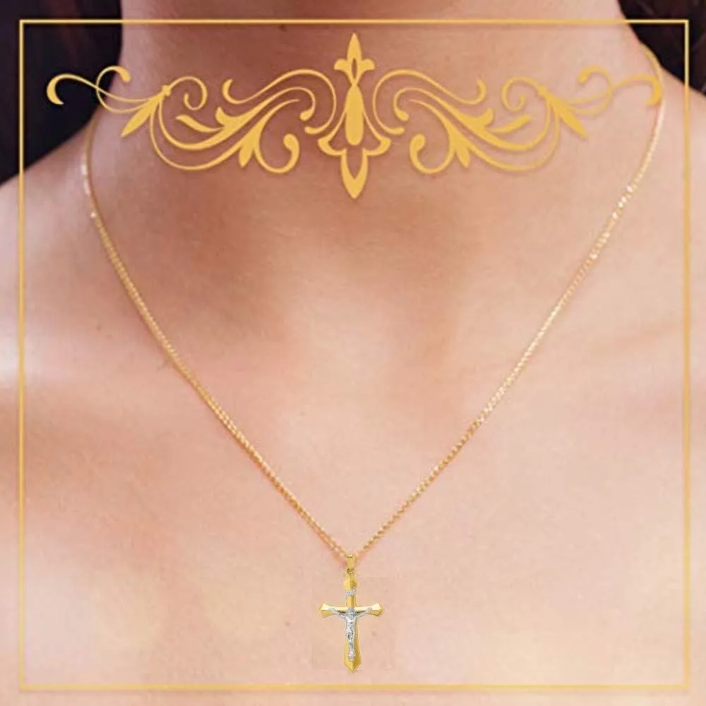 14K Yellow Gold and 14K White Gold Various Sizes INRI Crucifix Cross Religious Pendant Charm Necklaces Polished Fine Jewelry for Women and Men