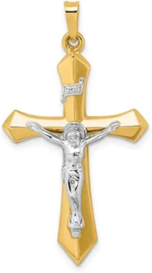 14K Yellow Gold and 14K White Gold Various Sizes INRI Crucifix Cross Religious Pendant Charm Necklaces Polished Fine Jewelry for Women and Men