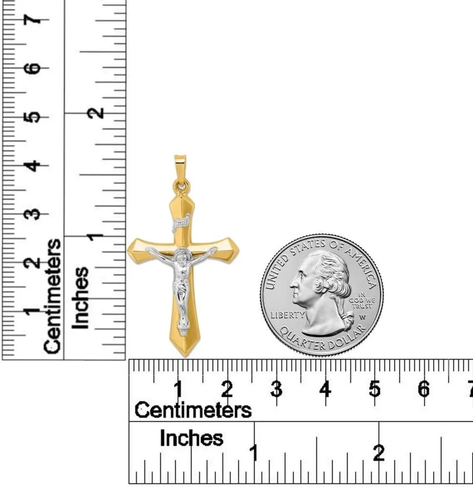 14K Yellow Gold and 14K White Gold Various Sizes INRI Crucifix Cross Religious Pendant Charm Necklaces Polished Fine Jewelry for Women and Men