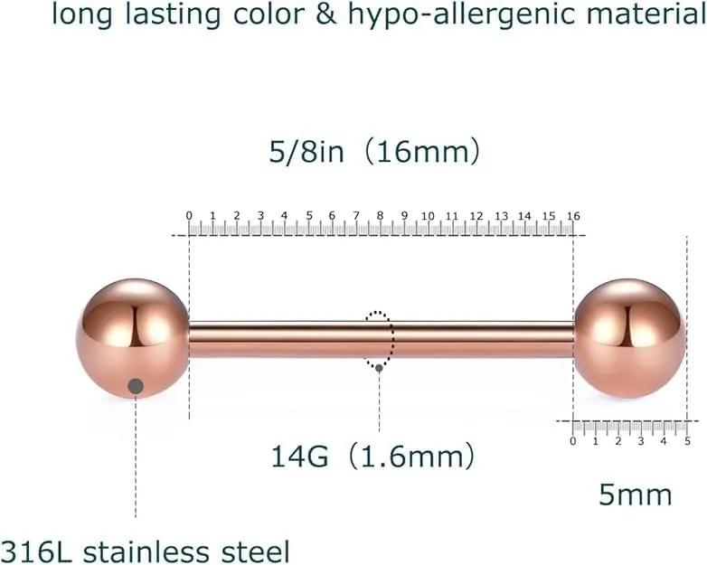 14pcs 14G 12-18mm Tongue Rings Nipple Straight Barbells Surgical Steel Body Piercing Jewelry