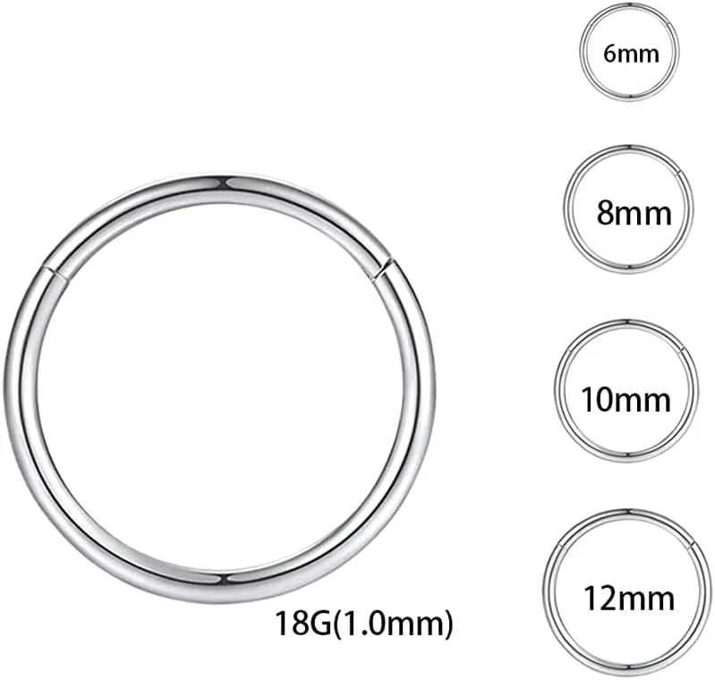 16G 18G 20G Surgical Stainless Steel Hinged Nose Ring Hoop Clicker Septum Cartilage Helix Daith Tragus Hoop Earrings Gold -Silver-Rose Gold-Black 6mm 8mm 10mm 12mm Hypoallergenic Body Piercing Hoop for Women Men
