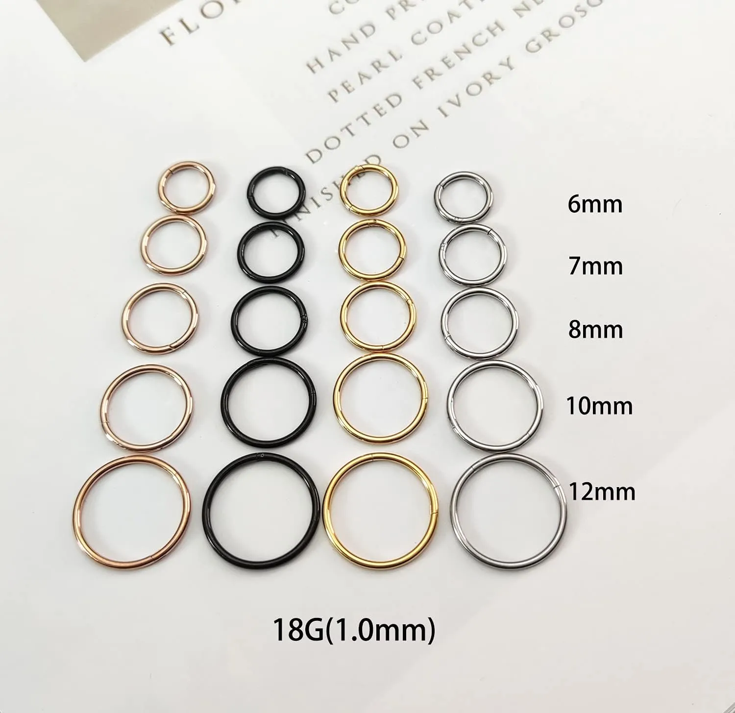 16G 18G 20G Surgical Stainless Steel Hinged Nose Ring Hoop Clicker Septum Cartilage Helix Daith Tragus Hoop Earrings Gold -Silver-Rose Gold-Black 6mm 8mm 10mm 12mm Hypoallergenic Body Piercing Hoop for Women Men