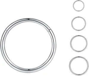 16G 18G 20G Surgical Stainless Steel Hinged Nose Ring Hoop Clicker Septum Cartilage Helix Daith Tragus Hoop Earrings Gold -Silver-Rose Gold-Black 6mm 8mm 10mm 12mm Hypoallergenic Body Piercing Hoop for Women Men