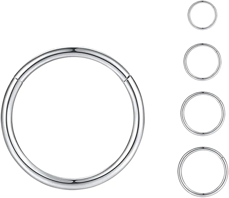 16G 18G 20G Surgical Stainless Steel Hinged Nose Ring Hoop Clicker Septum Cartilage Helix Daith Tragus Hoop Earrings Gold -Silver-Rose Gold-Black 6mm 8mm 10mm 12mm Hypoallergenic Body Piercing Hoop for Women Men