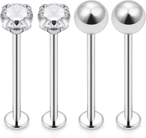 16G Titanium Cheek Dimple Piercing Jewelry Flat Back Tongue Rings Long Lip labret Rings Stud Piercing Jewelry for Women Men Bar Length 14mm 16mm 19mm
