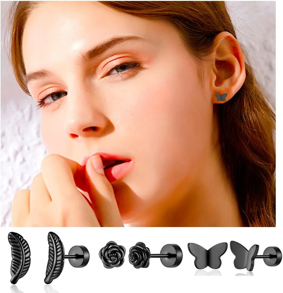18 Pairs Samll Stud Earrings for Women Men 316L Surgical Stainless Steel Hypoallergenic Flatback Earrings Cubic Zirconia Earring Studs for Gilr,Black Silver Gold 20G Earrings for Cartilage Tragus Helix Lobe Conch Piercing Jewelry