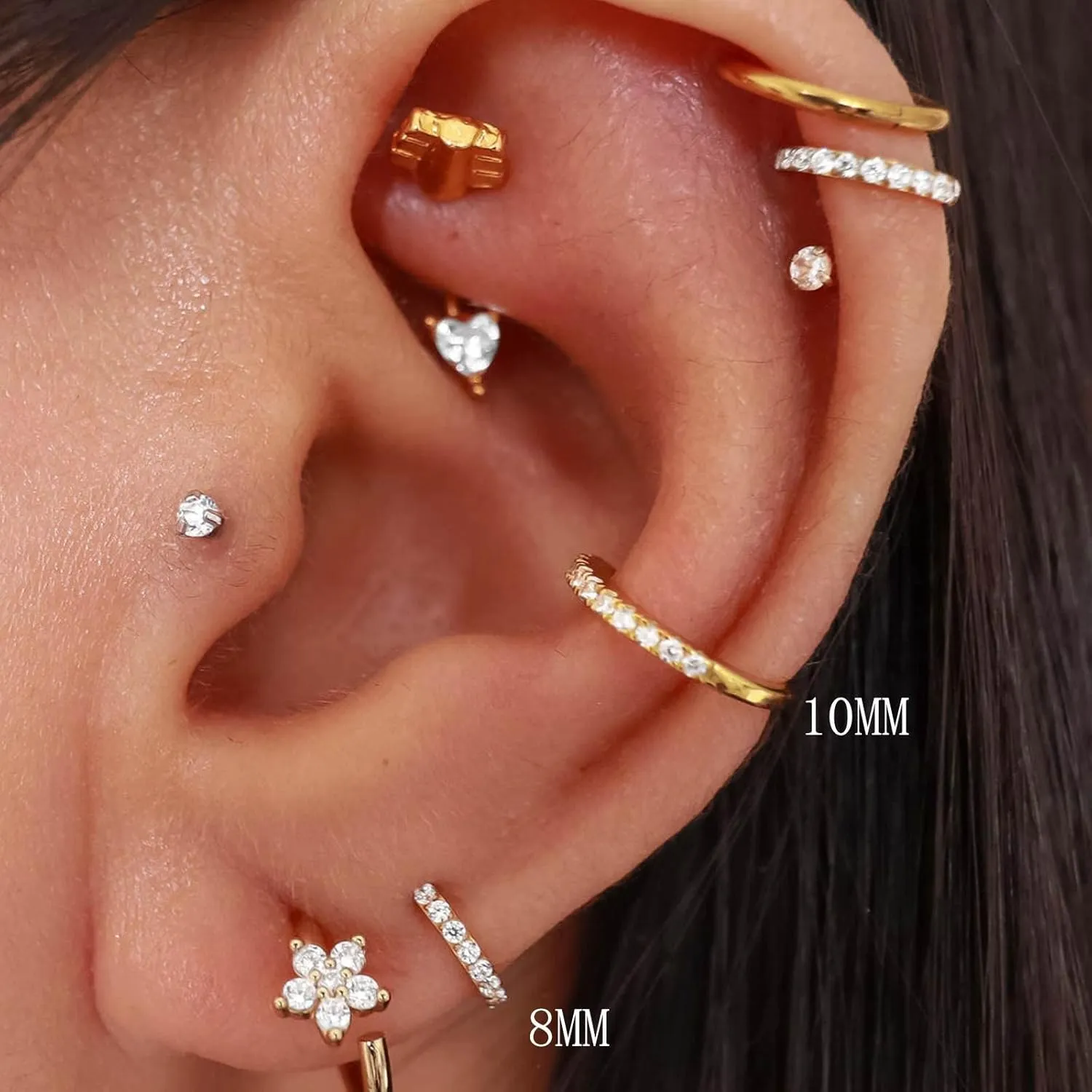 18G 16G Titanium Cartilage Earrings Crystal Nose Hoop for Women Diameter 6mm 8mm 10mm 12mm CZ Helix Conch Daith Rook Tragus Lobe Snug Lip Nostril Rings Body Piercing Jewelry-Silver-Gold-Black