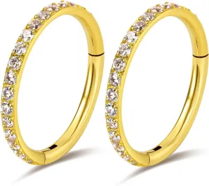 18G 16G Titanium Cartilage Earrings Crystal Nose Hoop for Women Diameter 6mm 8mm 10mm 12mm CZ Helix Conch Daith Rook Tragus Lobe Snug Lip Nostril Rings Body Piercing Jewelry-Silver-Gold-Black