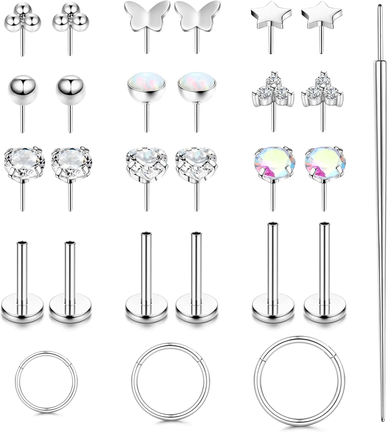 18G Threadless Nose Studs For Women Men - Hypoallergenic 316L Surgical Steel Nose Rings Hoop CZ Lip Labret Septum Medusa Nose Rings Studs Push In Flat Back Earrings Cartilage Helix Conch Nostril Tragus Piercing Jewelry