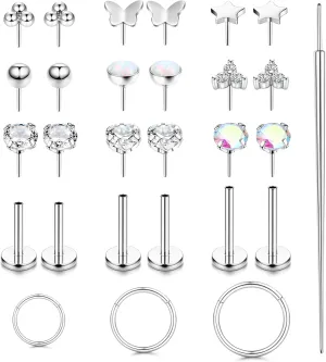 18G Threadless Nose Studs For Women Men - Hypoallergenic 316L Surgical Steel Nose Rings Hoop CZ Lip Labret Septum Medusa Nose Rings Studs Push In Flat Back Earrings Cartilage Helix Conch Nostril Tragus Piercing Jewelry