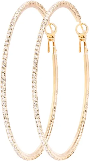 18K Gold Plated Large Rhinestone Hoop Earrings for Women - Womens Simulated Diamond Big Circle Hoop Earrings, 40/50/60mm Gold Round Hoop Earrings, 925 Sterling Silver Post for Women Jewelry Gift