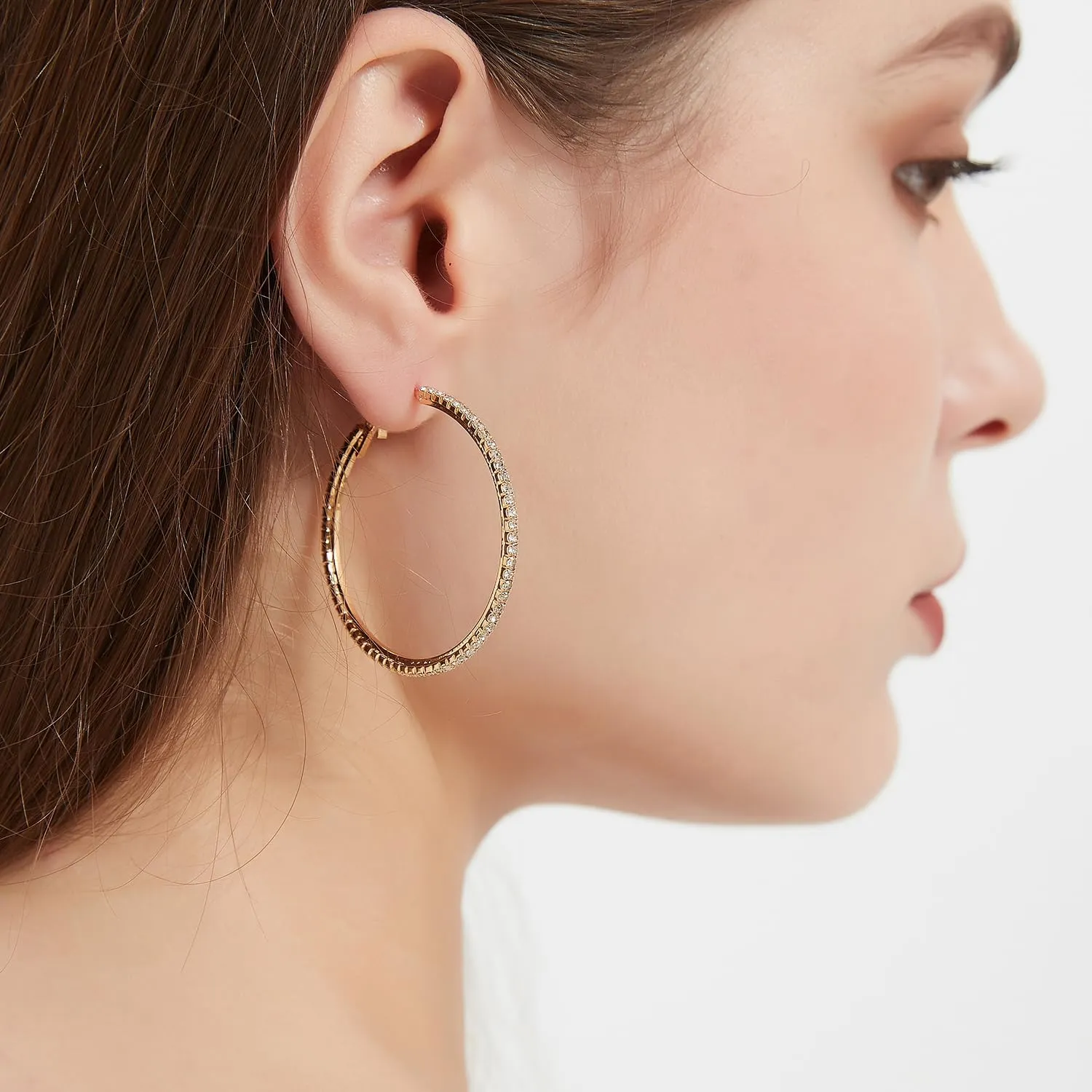 18K Gold Plated Large Rhinestone Hoop Earrings for Women - Womens Simulated Diamond Big Circle Hoop Earrings, 40/50/60mm Gold Round Hoop Earrings, 925 Sterling Silver Post for Women Jewelry Gift
