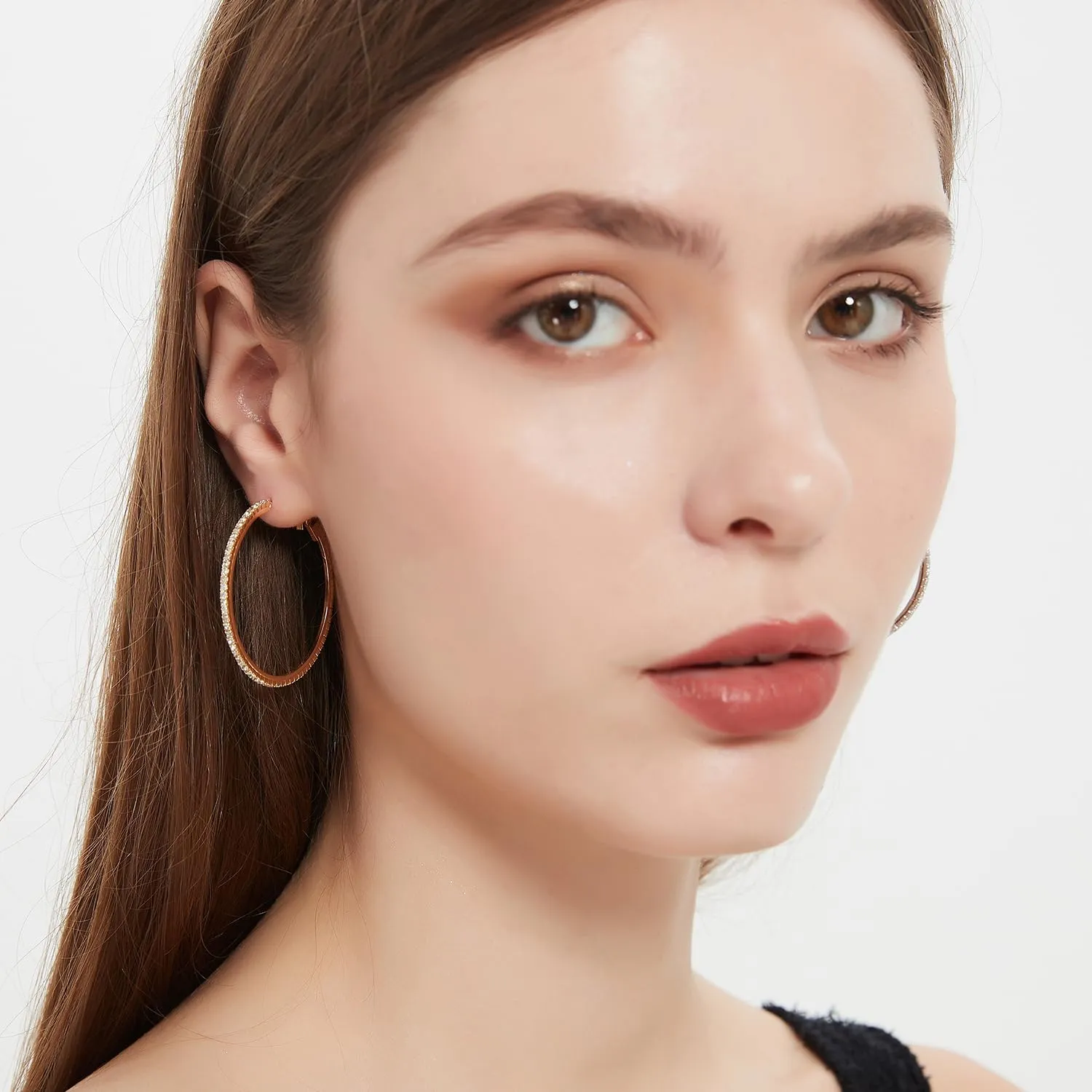 18K Gold Plated Large Rhinestone Hoop Earrings for Women - Womens Simulated Diamond Big Circle Hoop Earrings, 40/50/60mm Gold Round Hoop Earrings, 925 Sterling Silver Post for Women Jewelry Gift