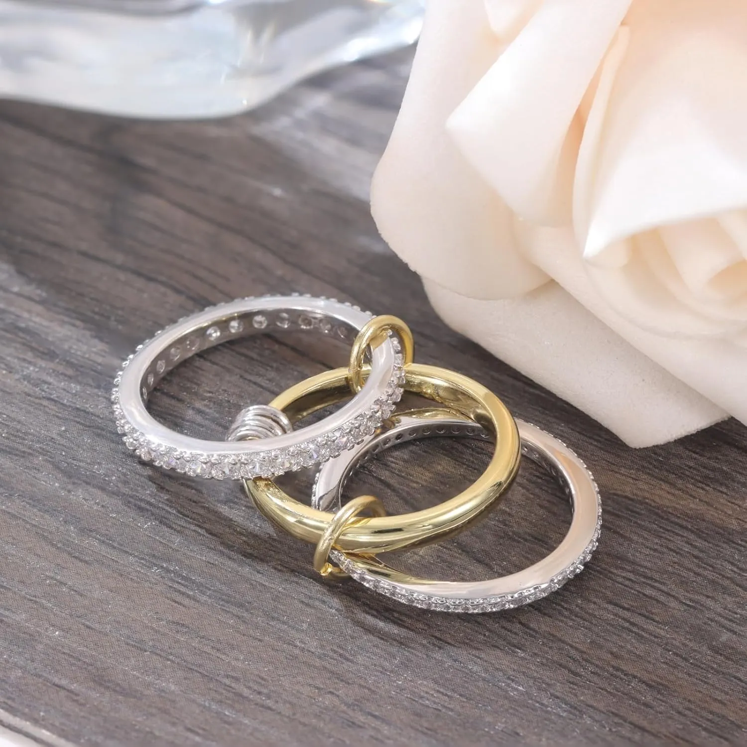 18K Gold Plated Stackable Rings for Women Cubic Zirconia Ring Promise Rings Set Dainty Bands Jewelry for Christmas Valentine's Day