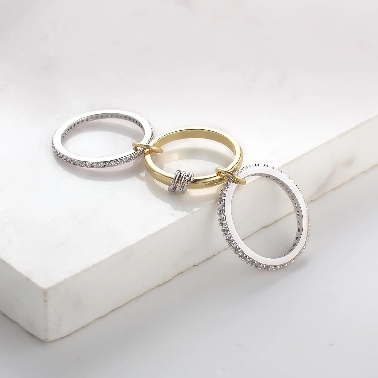 18K Gold Plated Stackable Rings for Women Cubic Zirconia Ring Promise Rings Set Dainty Bands Jewelry for Christmas Valentine's Day