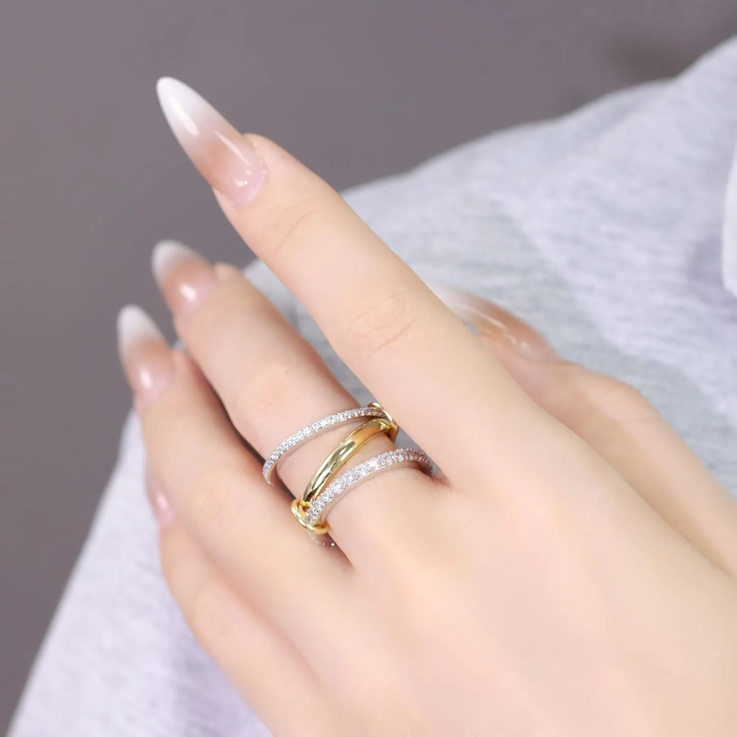18K Gold Plated Stackable Rings for Women Cubic Zirconia Ring Promise Rings Set Dainty Bands Jewelry for Christmas Valentine's Day