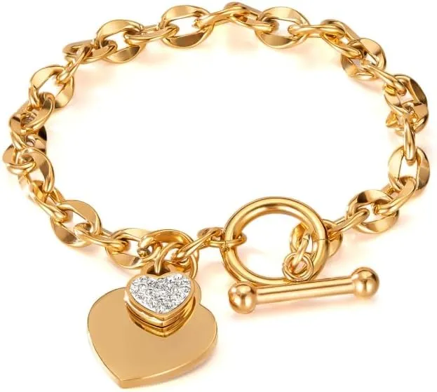 18K Gold Plated Zircon Heart Bracelet for Women Love Heart Friendship Clasp Link Bracelets Gifts Trendy for Women