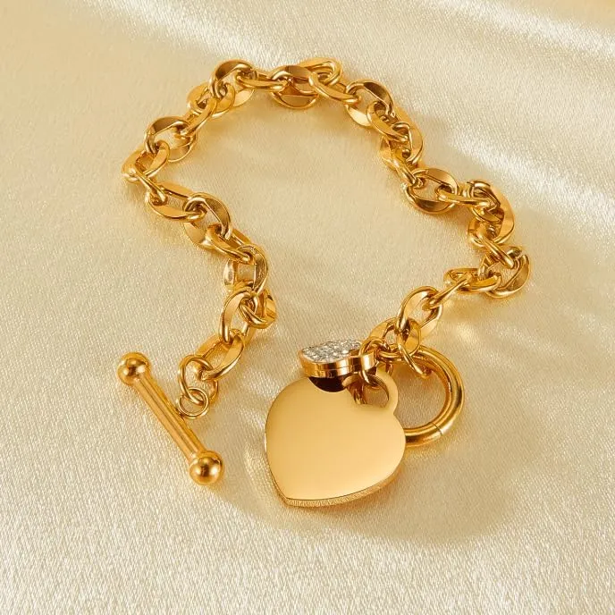 18K Gold Plated Zircon Heart Bracelet for Women Love Heart Friendship Clasp Link Bracelets Gifts Trendy for Women