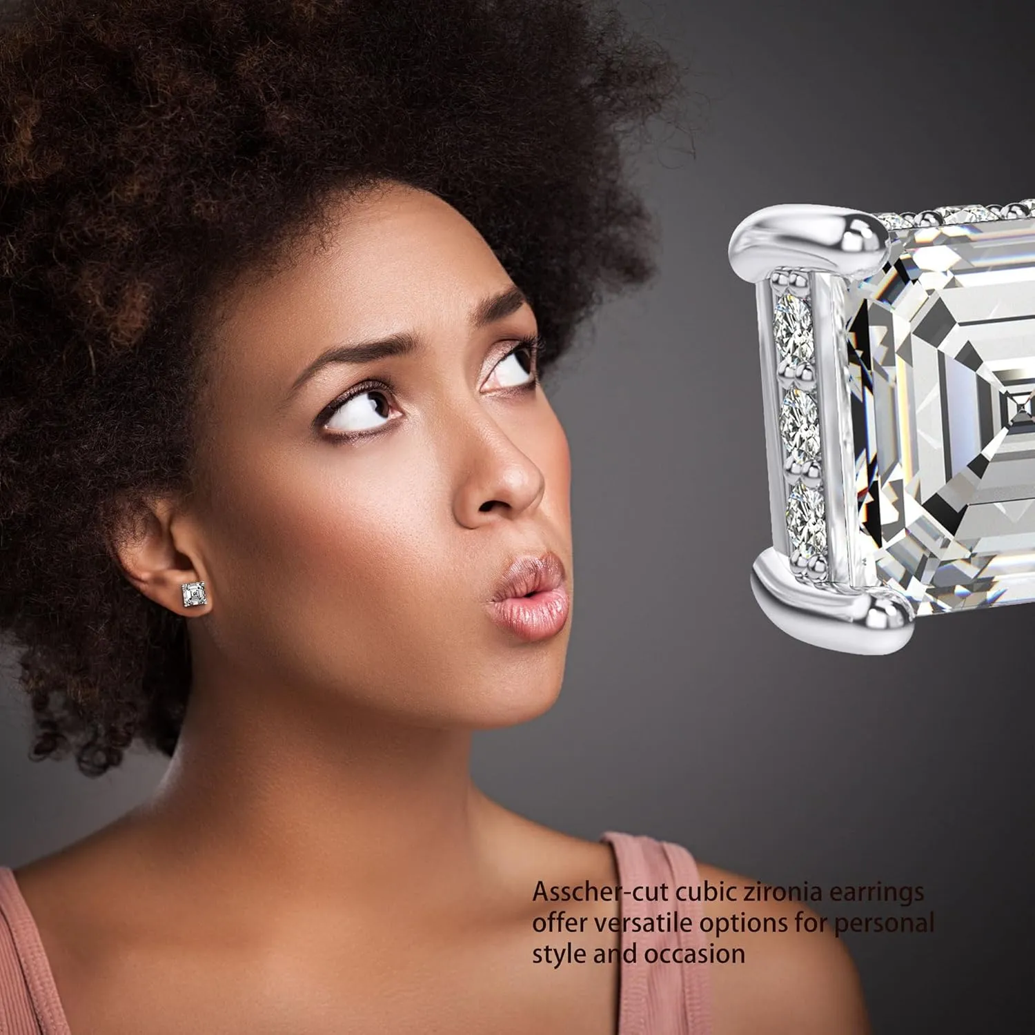 18K White Gold Plated Sterling Silver Asscher Cut Cubic Zirconia Stud Earrings for Women Men | Square CZ Stud Earrings Simulated Diamond Earrings Studs