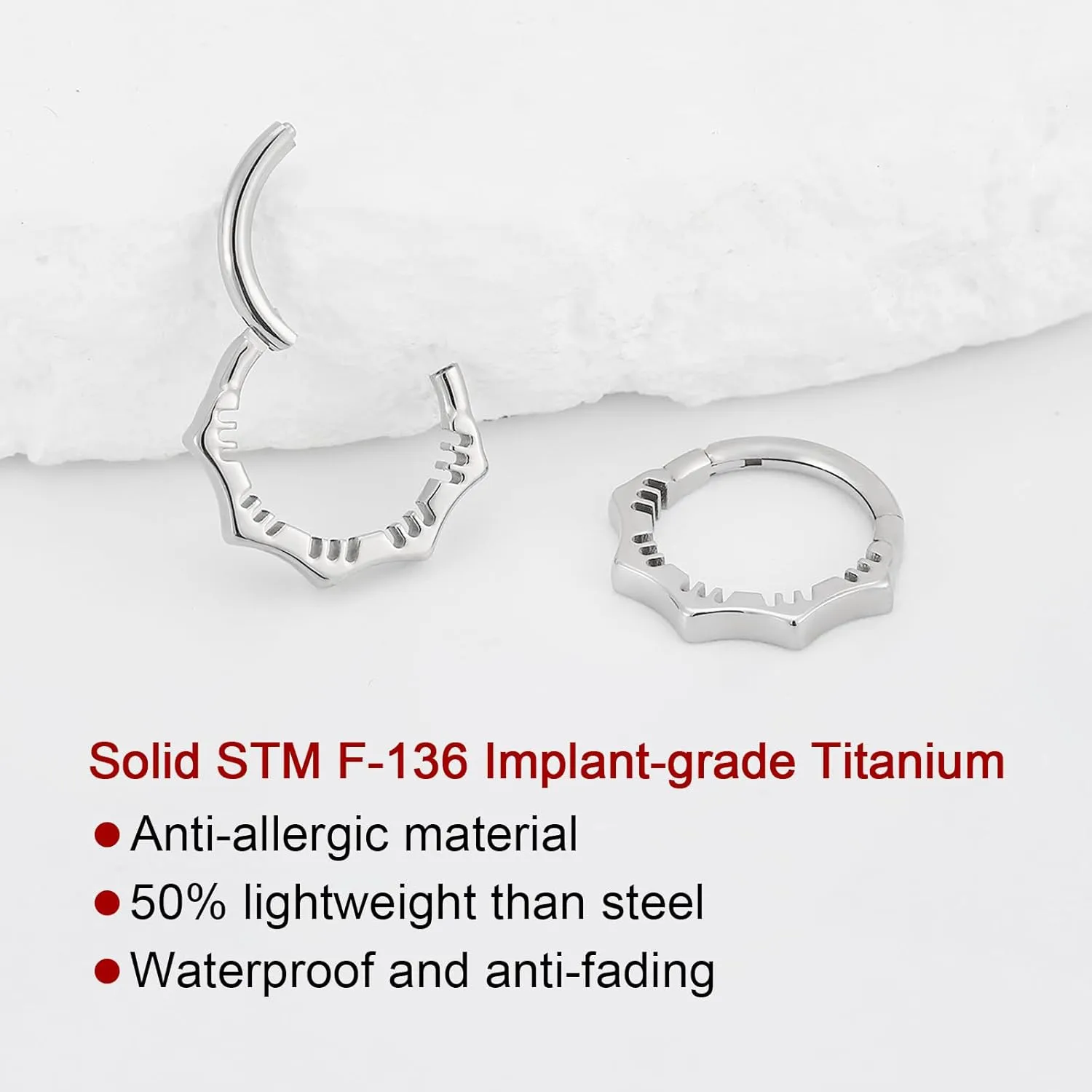 1Pcs 16G Titanium Nose Rings Silver Flower Hinged Septum Ring 16 Gauge 7mm 8mm 10mm Daith Hoop Earring Stacked Septum Rook Clicker Piercing