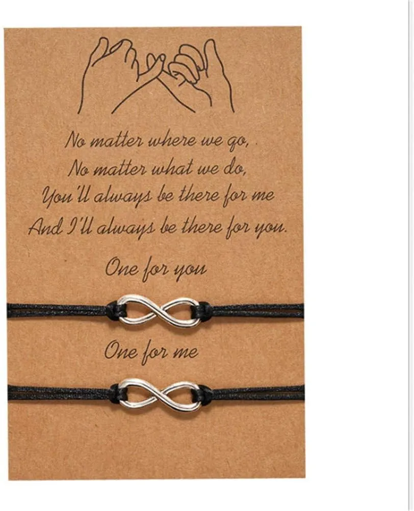 2 Pcs Bracelets 8 Word Hand Braided Bracelet Adjustable Friendship Couple Bracelet Gift(Black)
