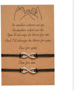 2 Pcs Bracelets 8 Word Hand Braided Bracelet Adjustable Friendship Couple Bracelet Gift(Black)
