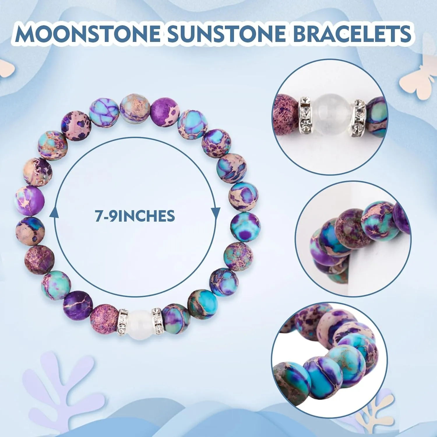 2 Pieces Couple Bracelets Natural Crystal Bracelet for Vows of Eternal love,Energy Stone Beads Bracelet Set Presents for Women Men
