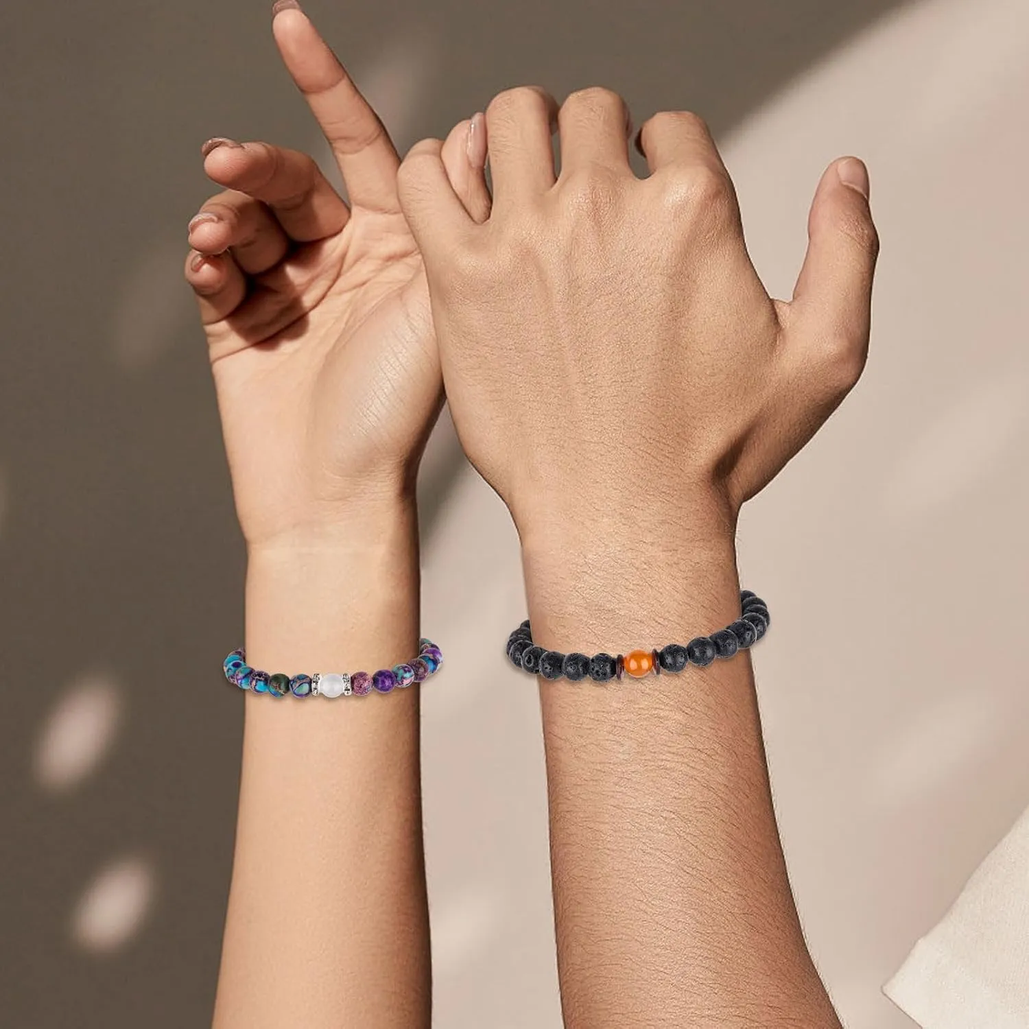 2 Pieces Couple Bracelets Natural Crystal Bracelet for Vows of Eternal love,Energy Stone Beads Bracelet Set Presents for Women Men