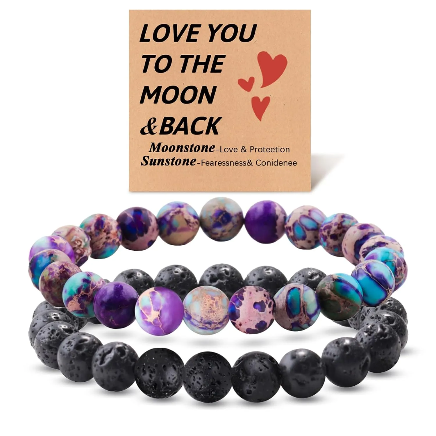 2 Pieces Couple Bracelets Natural Crystal Bracelet for Vows of Eternal love,Energy Stone Beads Bracelet Set Presents for Women Men