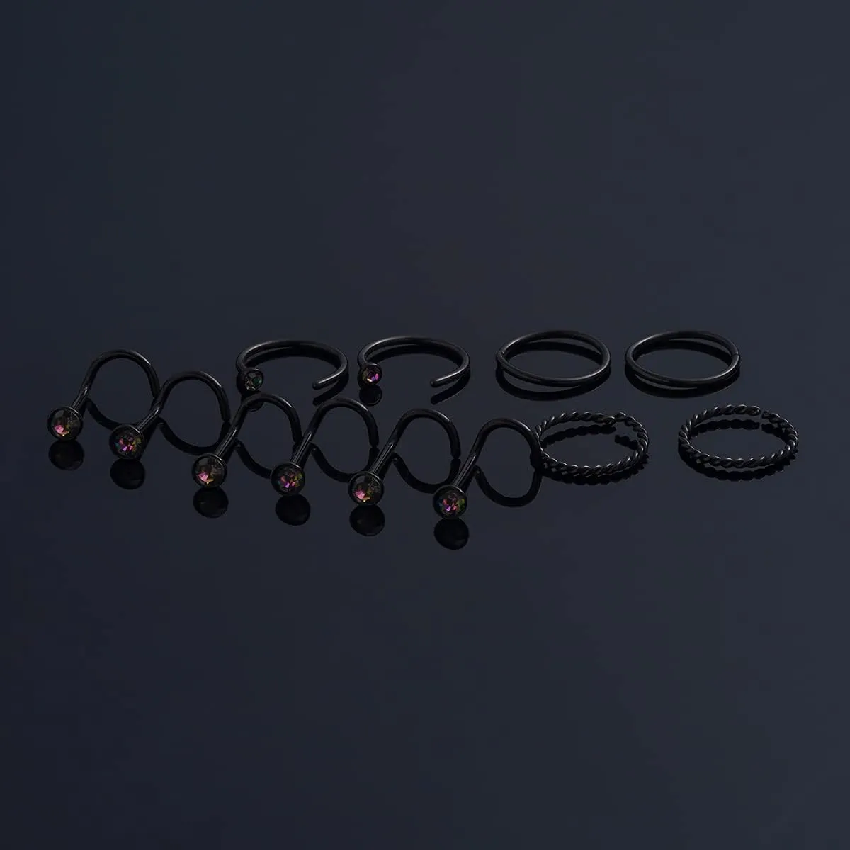 20 Gauge Nose Ring Hoop Stainless Steel Nose Rings for Women Men Round CZ L Shaped Nose Studs Nose Screw Bone Rings Set Nose Piercing Jewelry Hoops Nose Rings Silver Black 12Pcs