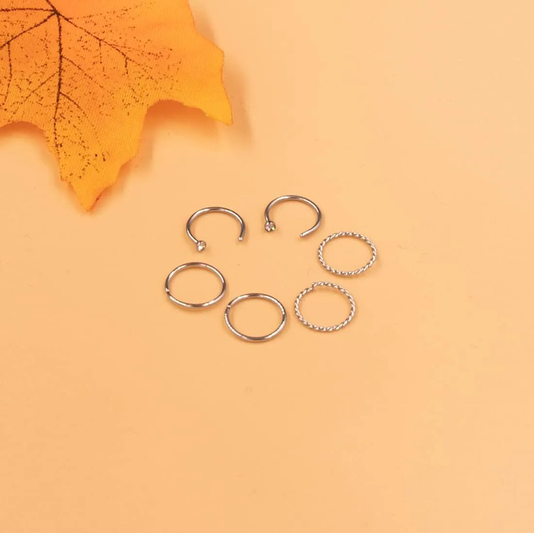 20 Gauge Nose Ring Hoop Stainless Steel Nose Rings for Women Men Round CZ L Shaped Nose Studs Nose Screw Bone Rings Set Nose Piercing Jewelry Hoops Nose Rings Silver Black 12Pcs