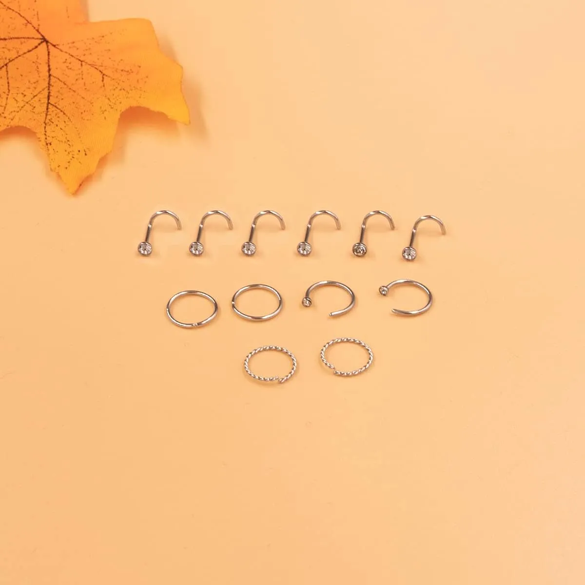 20 Gauge Nose Ring Hoop Stainless Steel Nose Rings for Women Men Round CZ L Shaped Nose Studs Nose Screw Bone Rings Set Nose Piercing Jewelry Hoops Nose Rings Silver Black 12Pcs