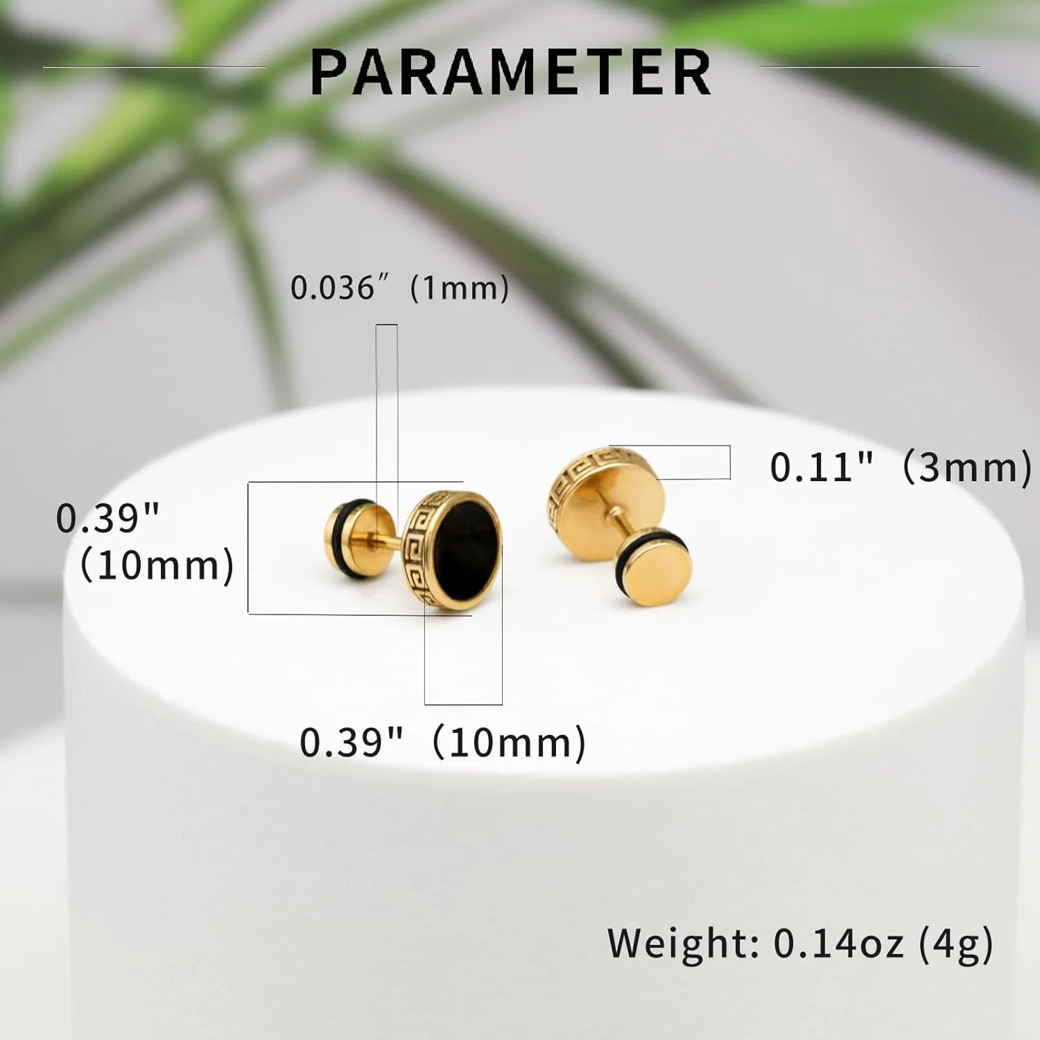 2025 Upgraded Hypoallergenic earrings for men,Mens surgical steel black stud earring jewelry,Great Wall wall grain round cake shape,Single black gel 0.4 inches wide