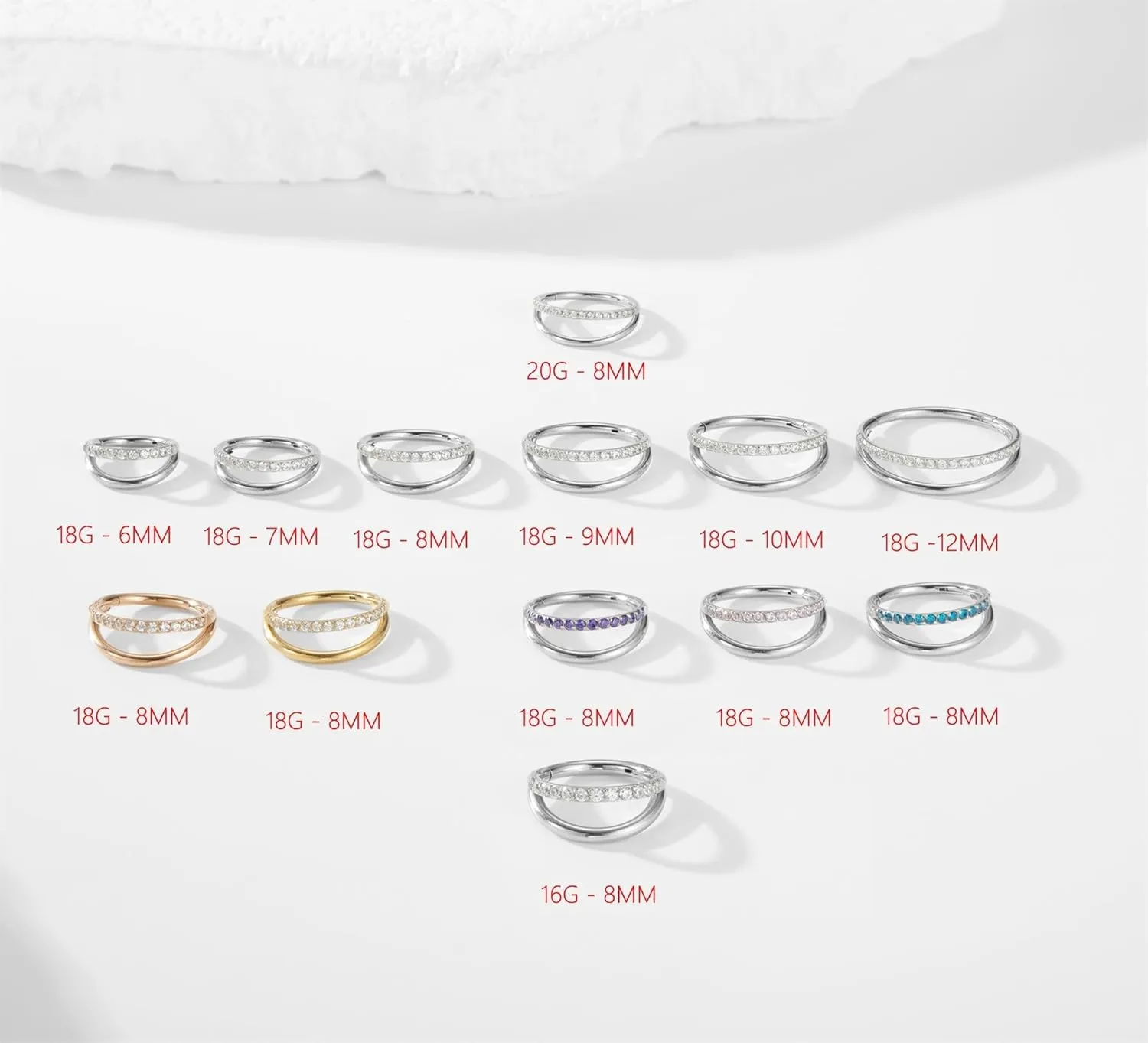 20G 18G 16G Surgical Steel Double Hoop Nose Ring for Single Piercing - Hypoallergenic 14K Real Gold Plated Hinged Segment Nose Rings | CZ Septum Clicker Jewelry | Small Cartilage Hoop Earrings Helix Conch Piercing Jewelry for Women Men