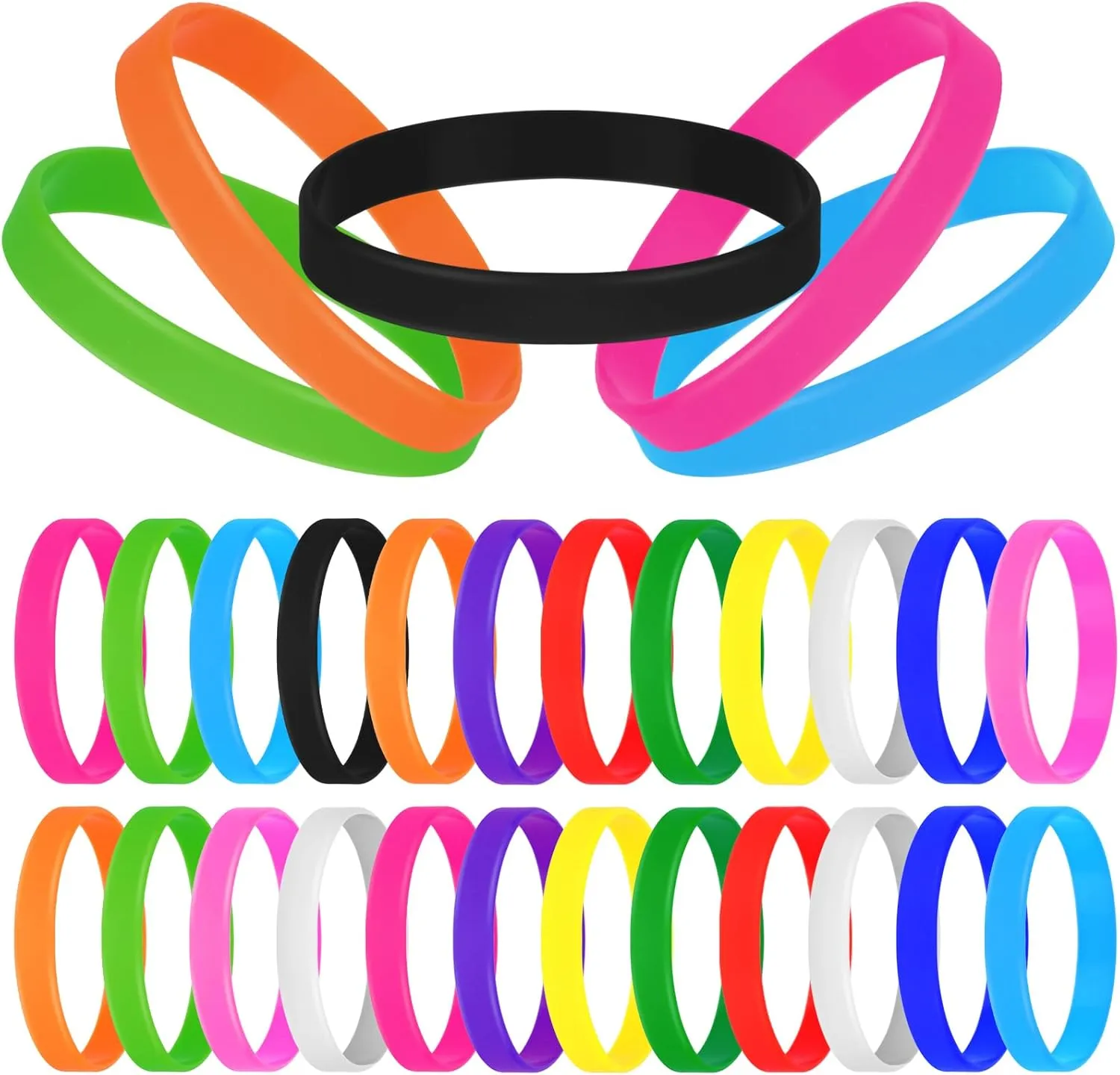 24 Pieces Silicone Bracelets 12 Colors/Black/Yellow/Orange/Bule/Purple/Green, Rubber Wrist Bands for Even