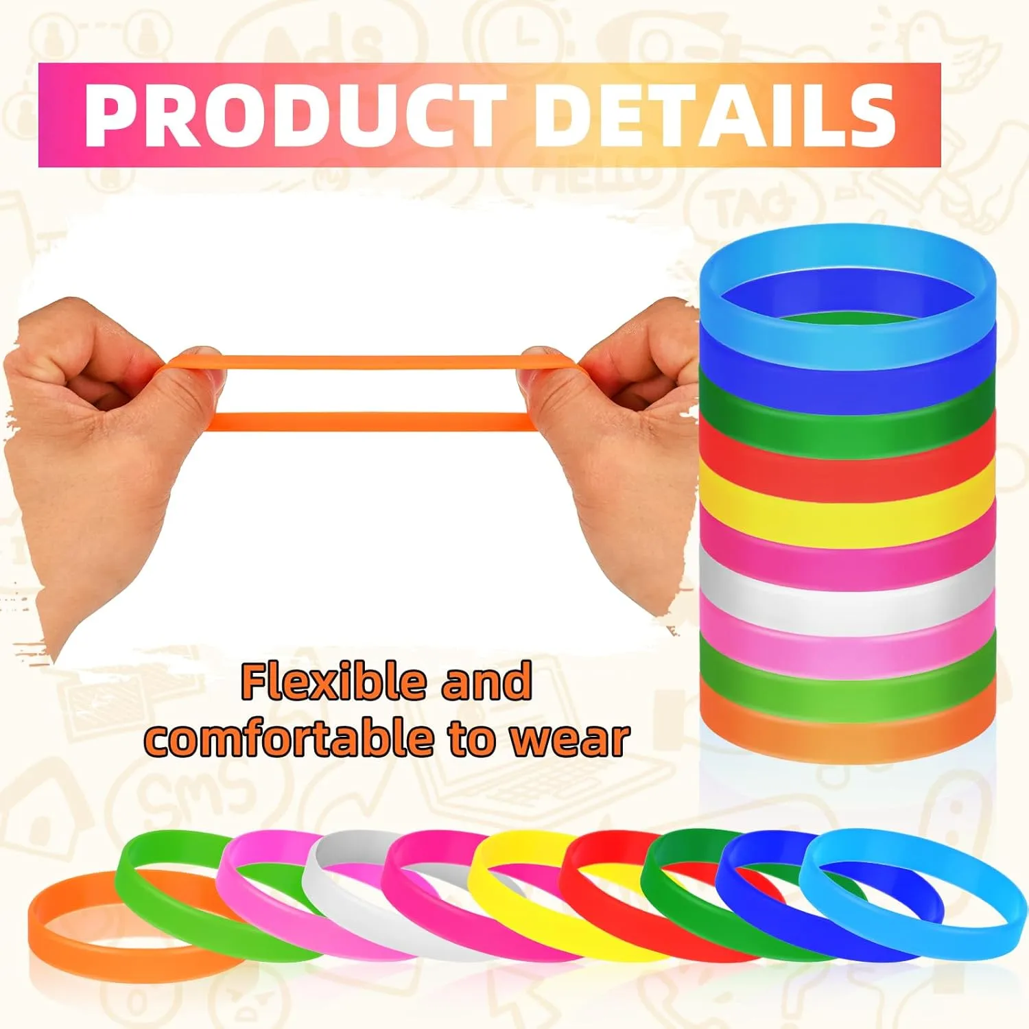 24 Pieces Silicone Bracelets 12 Colors/Black/Yellow/Orange/Bule/Purple/Green, Rubber Wrist Bands for Even