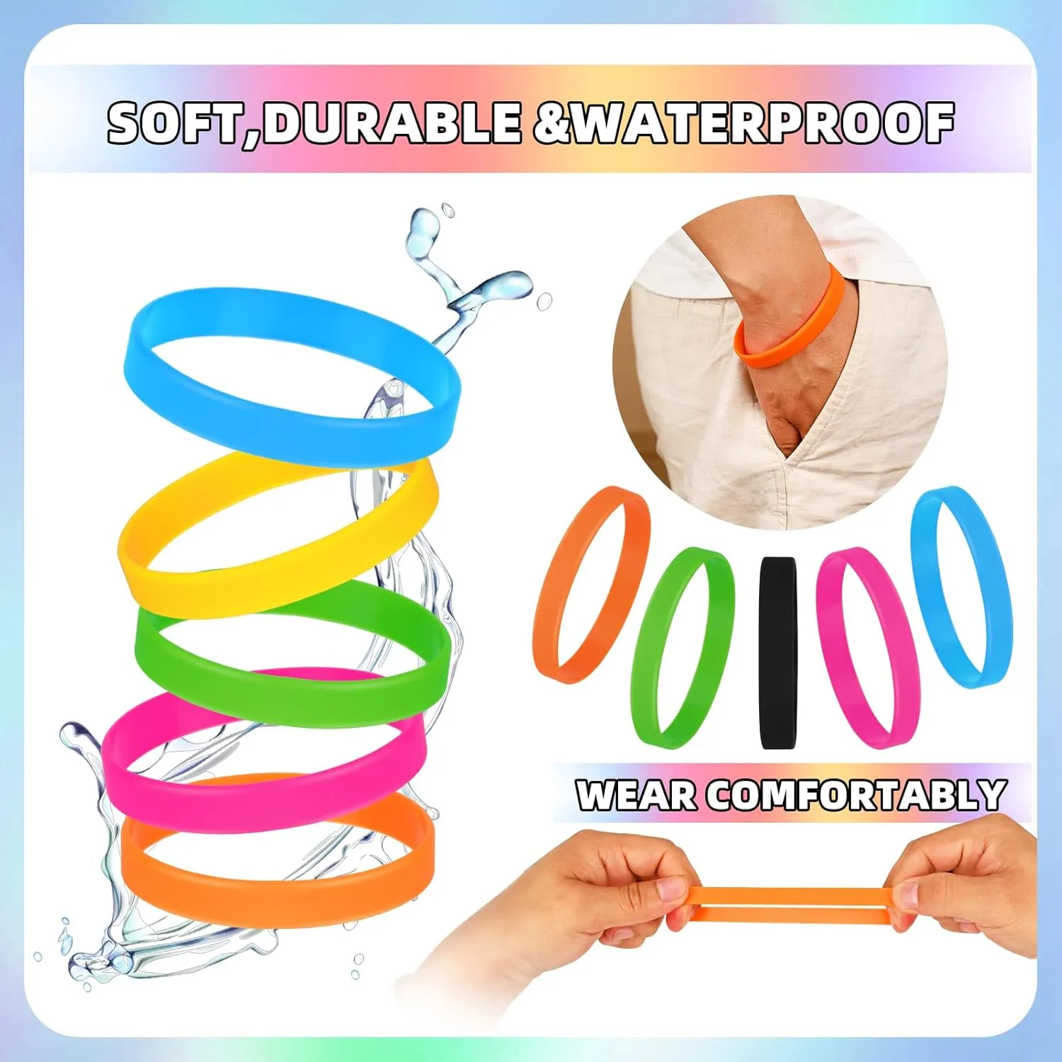 24 Pieces Silicone Bracelets 12 Colors/Black/Yellow/Orange/Bule/Purple/Green, Rubber Wrist Bands for Even