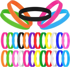 24 Pieces Silicone Bracelets 12 Colors/Black/Yellow/Orange/Bule/Purple/Green, Rubber Wrist Bands for Even