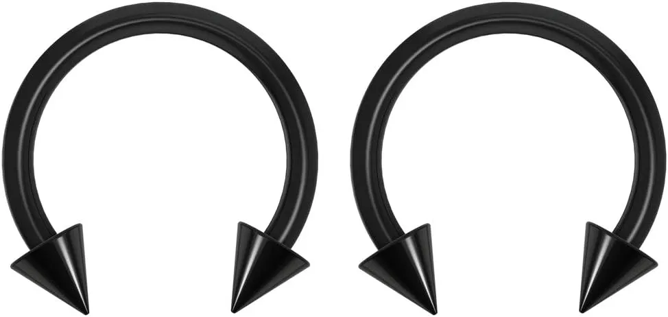 2pc 14g Dental-Grade Acrylic Black Horseshoe Hoop 4mm Spike Circular Barbells Earrings Cartilage Helix Septum Nose Lip Rings - 10mm