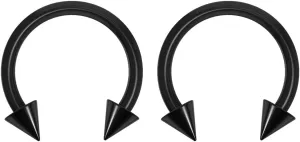 2pc 14g Dental-Grade Acrylic Black Horseshoe Hoop 4mm Spike Circular Barbells Earrings Cartilage Helix Septum Nose Lip Rings - 10mm