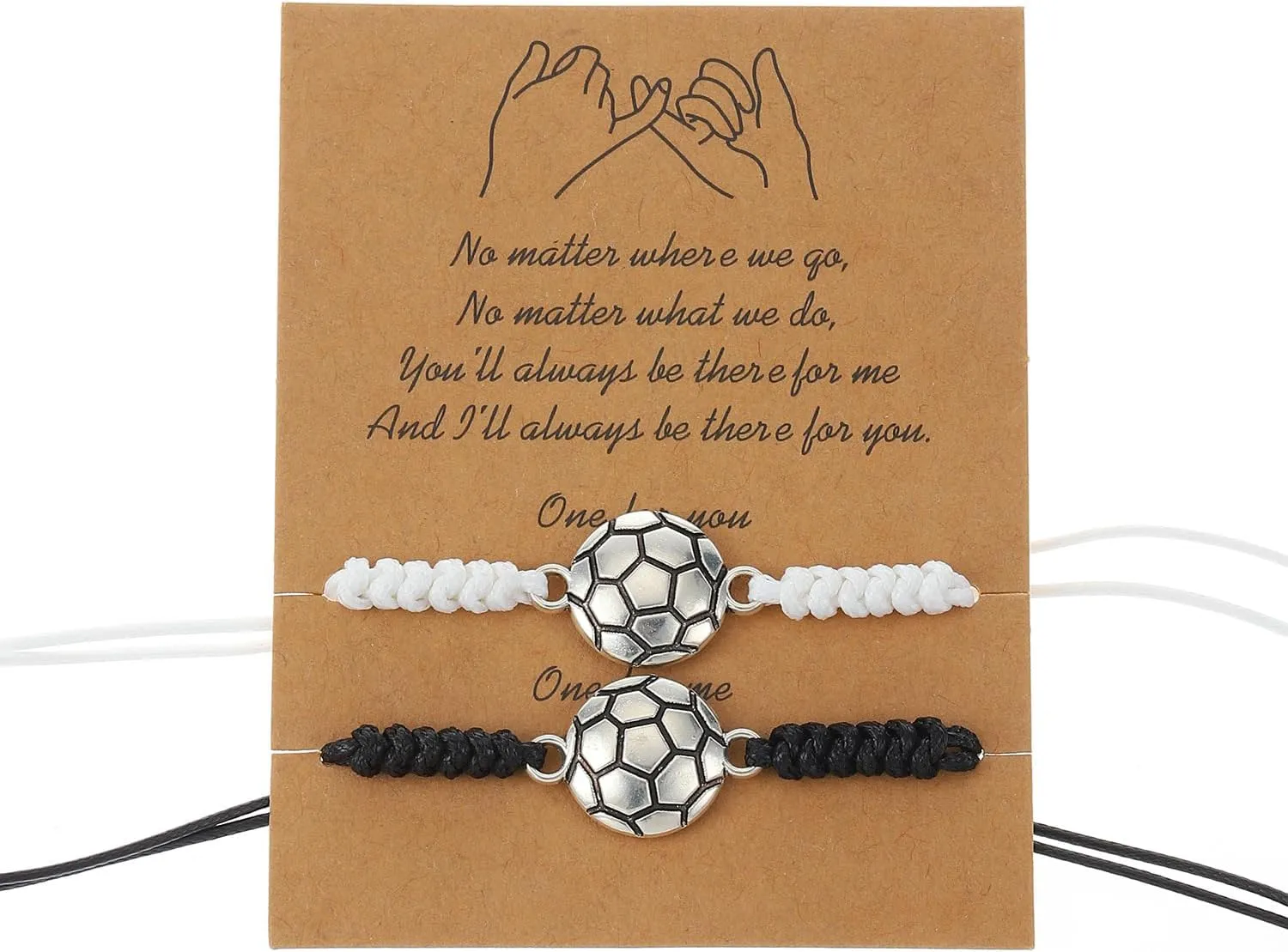 2Pcs Ball Sports Bracelets Set Black White Football Rugby Basketball Soccer Baseball Braided Couple Friendship Bracelet Ball Sports Fan Gifts for Women Men-Soccer