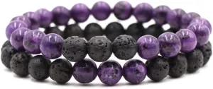2Pcs Matte Lava Rock Bracelet Volcanic Stone 8mm Beads Stretch Stacking Essential Oil Diffuser Tiger Eye Seed Bracelet for Men Women Girl Boy Couple Stress Relief Healing Aromatherapy Jewelry