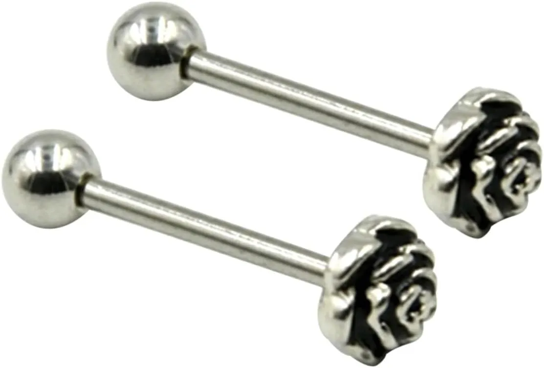 2pcs Stainless Steel Tongue Rings for Men Women Threaded Tongue Piercing Jewelry