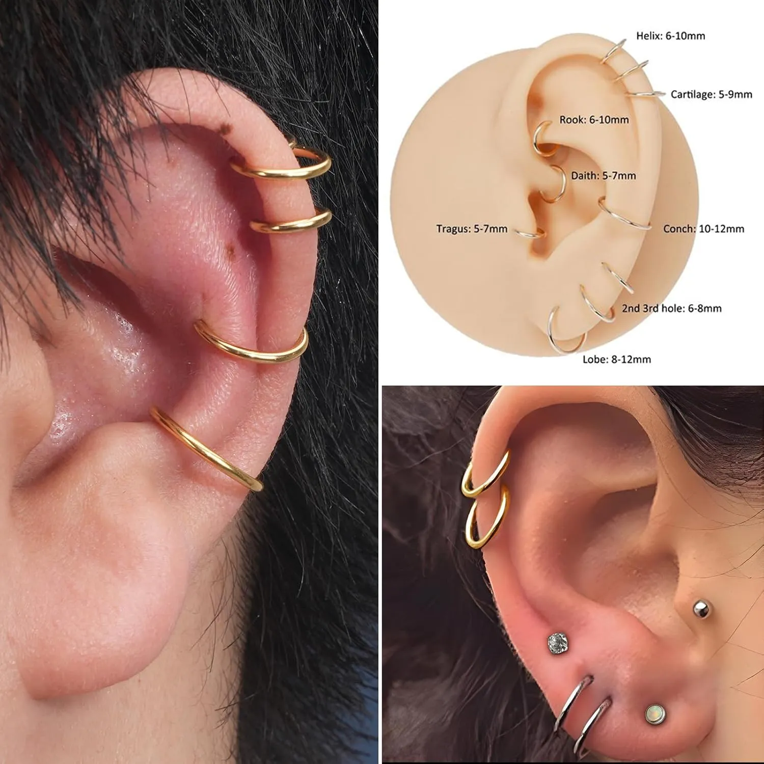 2Pcs Titanium Nose Rings 20G 18G 16G Nose Rings Hoops Septum Clicker Hinged Segment Ring Cartilage Helix Tragus Conch Daith Rook Nostril Hoop Piercing Earring, Diameter 5mm to 12mm Silver-Gold-Rose Gold-Black