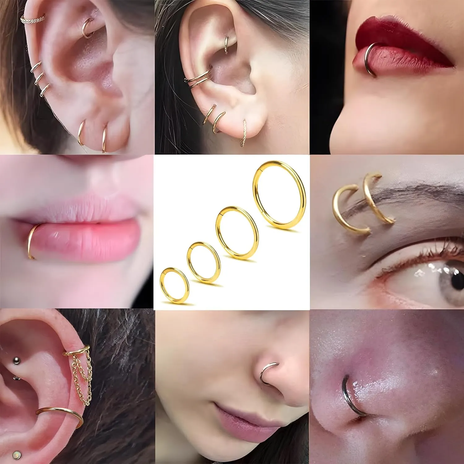 2Pcs Titanium Nose Rings 20G 18G 16G Nose Rings Hoops Septum Clicker Hinged Segment Ring Cartilage Helix Tragus Conch Daith Rook Nostril Hoop Piercing Earring, Diameter 5mm to 12mm Silver-Gold-Rose Gold-Black