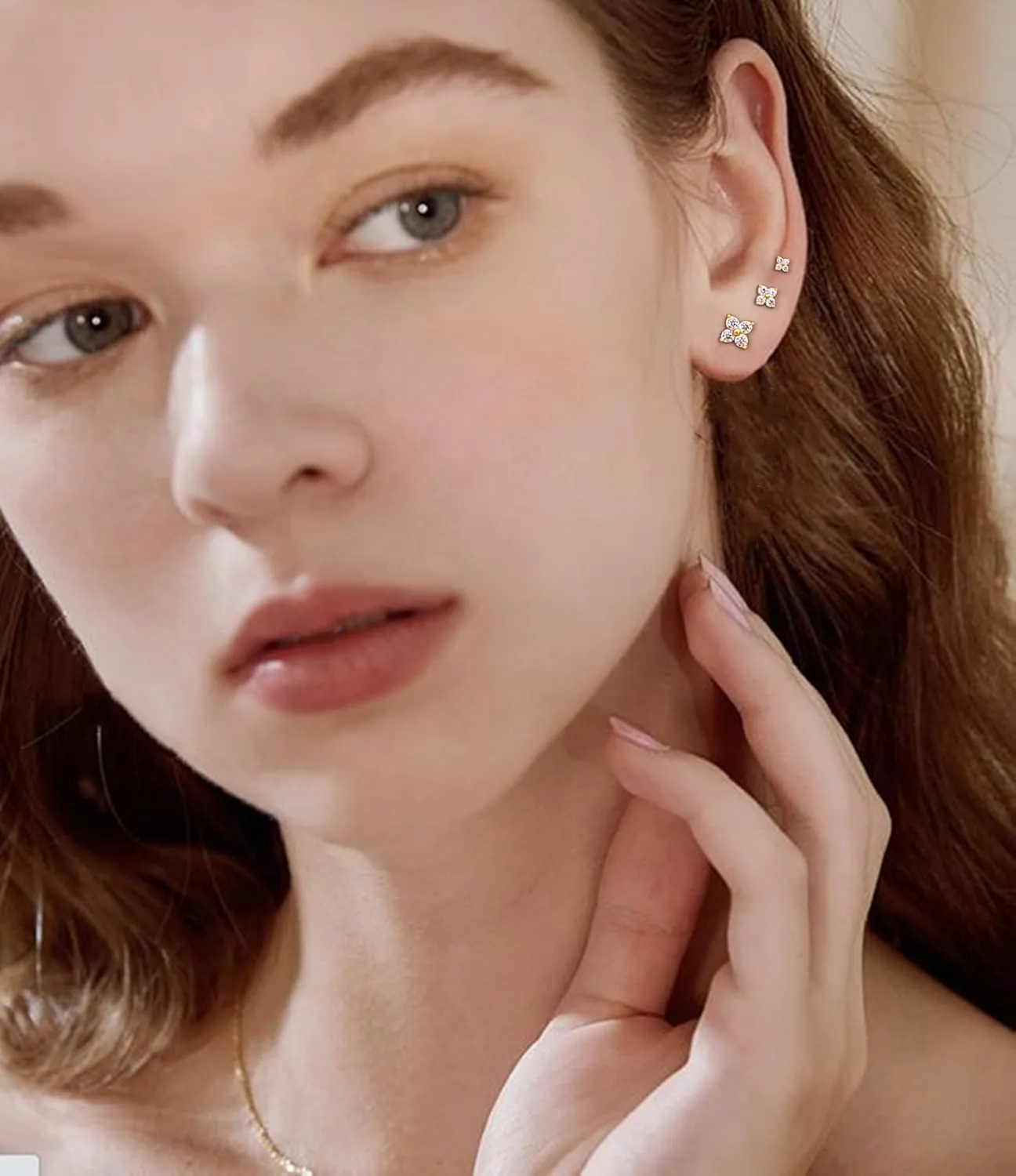 3 Pairs 14K Gold Stud Earring Sets for Women Dainty 925 Sterling Silver Earrings for Multiple Piercing Tiny Cartilage Tragus Cute Trendy Post Earrings Stacks Jewelry Gifts