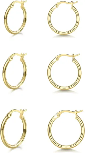 3 Pairs 925 Sterling Silver Hoop Earrings | Small White Gold Plated Hoop Earrings for Women (13mm,15mm,20mm25mm,30mm,40mm,50mm,60mm)