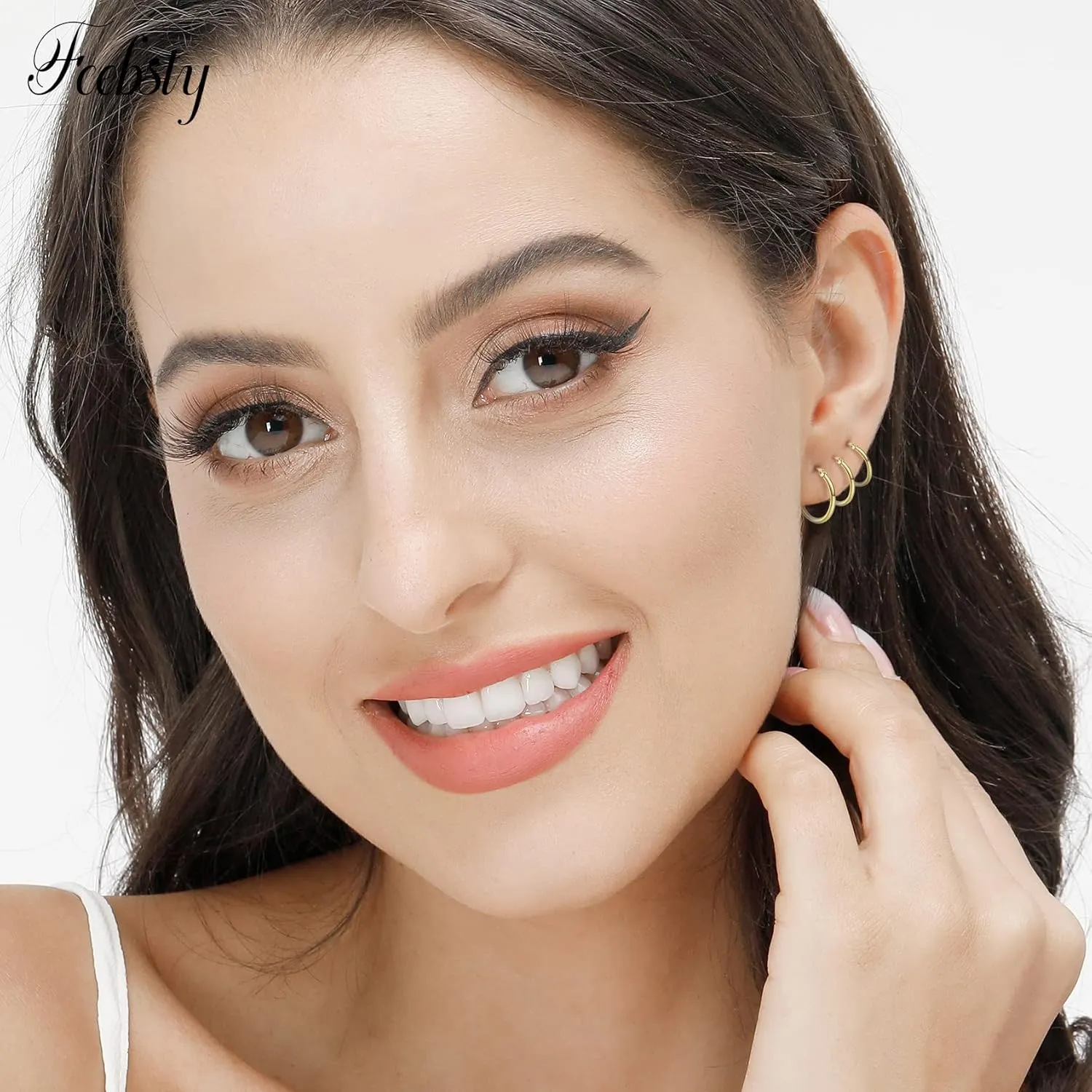 3 Pairs 925 Sterling Silver Hoop Earrings | Small White Gold Plated Hoop Earrings for Women (13mm,15mm,20mm25mm,30mm,40mm,50mm,60mm)