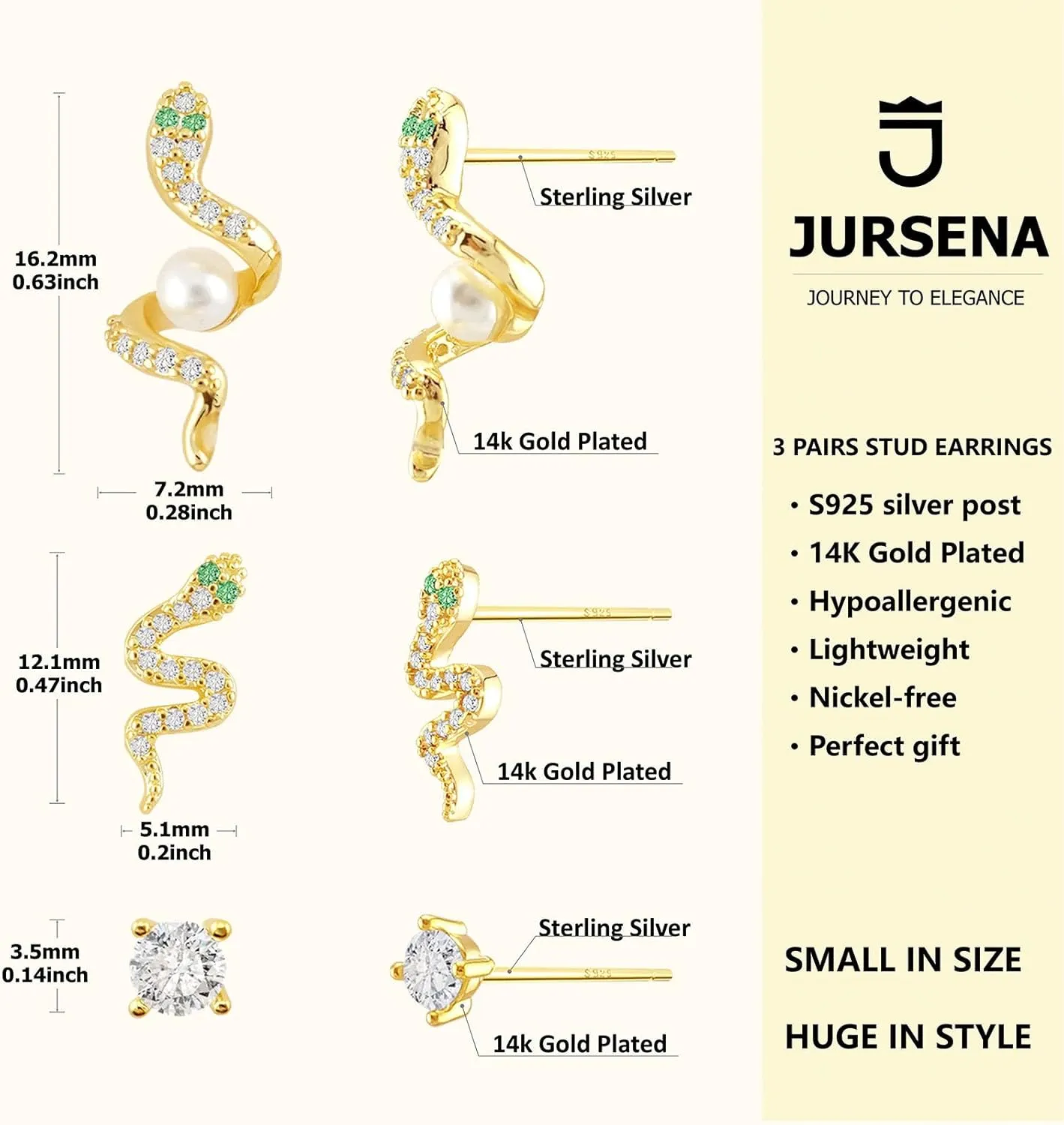 3 Pairs Earring Set for Women 14K Hypoallergenic Gold Plated Earrings Multiple Piercing Small Cartilage Earrings Set Dainty Stud Earrings for women and teengrils